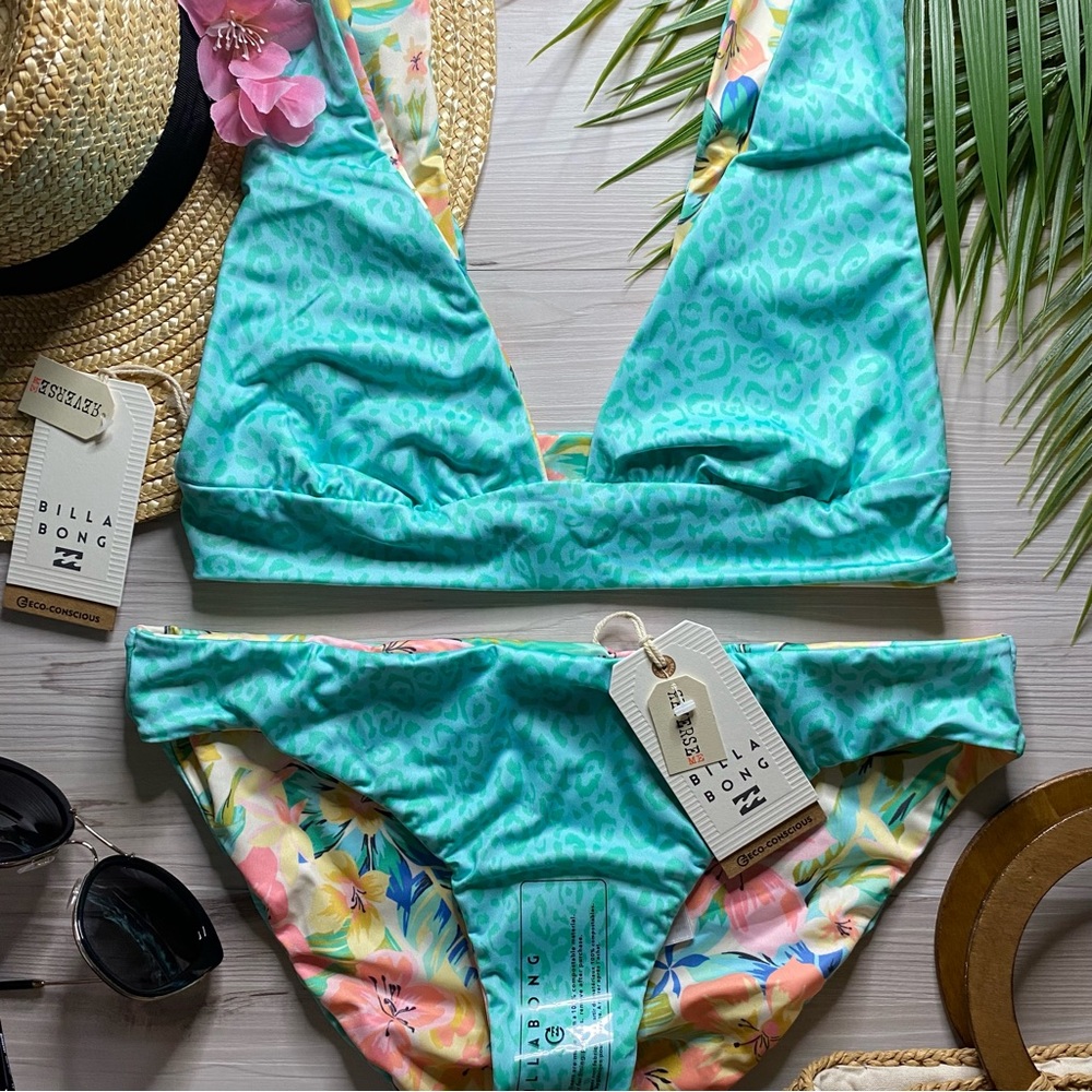 Billabong โข Sweet Tropics Reversible Floral Plunge Bikini Top | Lowrider Bottoms - Picture 7 of 16